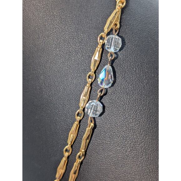 Vintage Glass Crystal Gold Tone Textured Chain Link 48" Long Strand Necklace - Picture 7 of 12